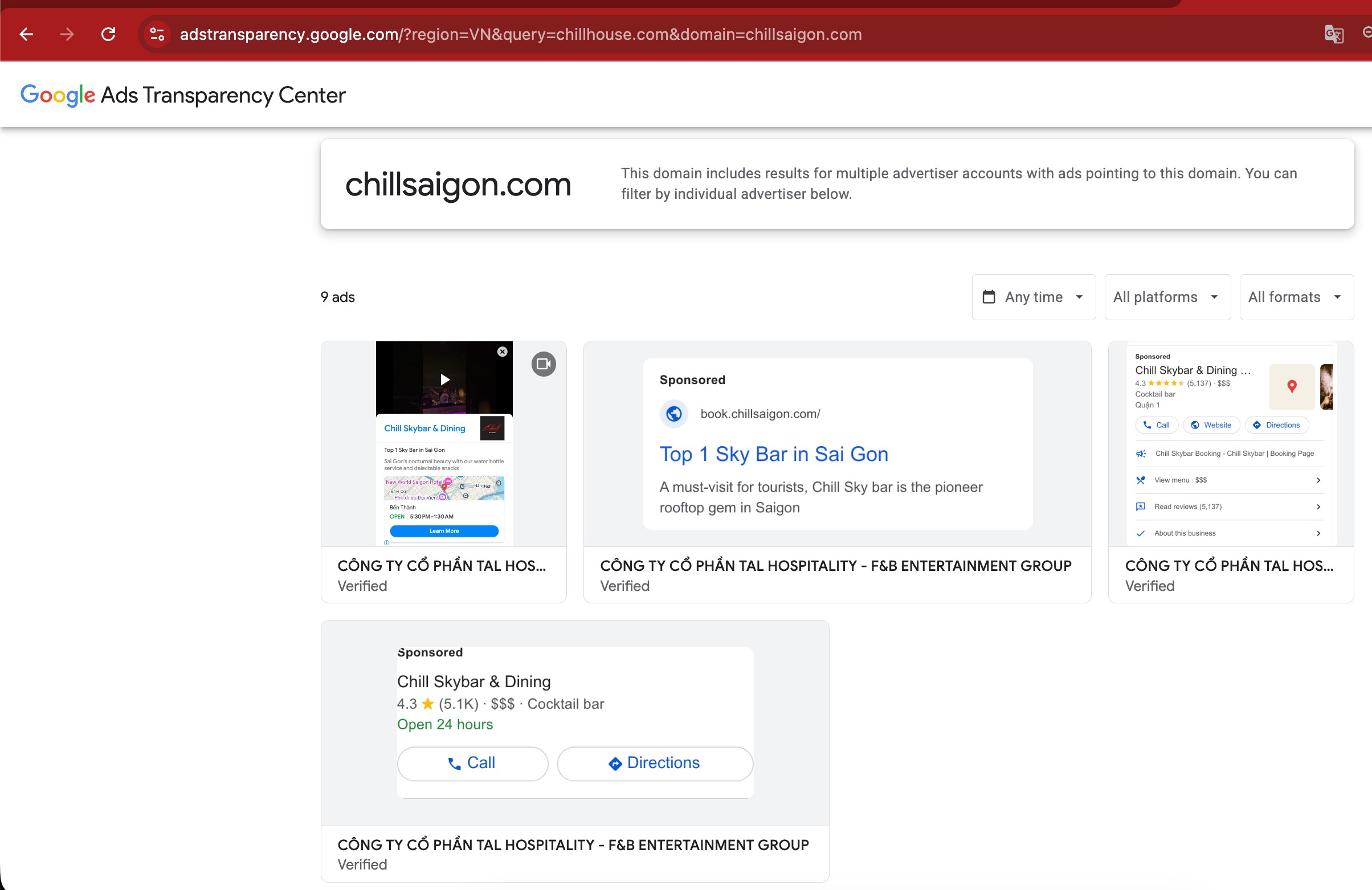 Bằng chứng Chill Skybar chạy Google Ads Local